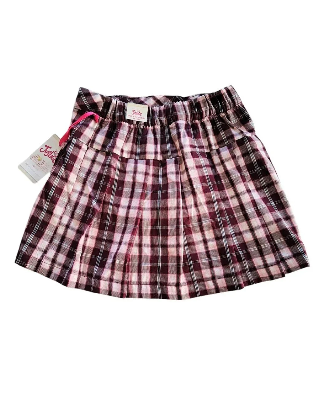 Justice Maroon White Pleated Schoolgirl Skirt With Built In Shorts Size 14 Girl